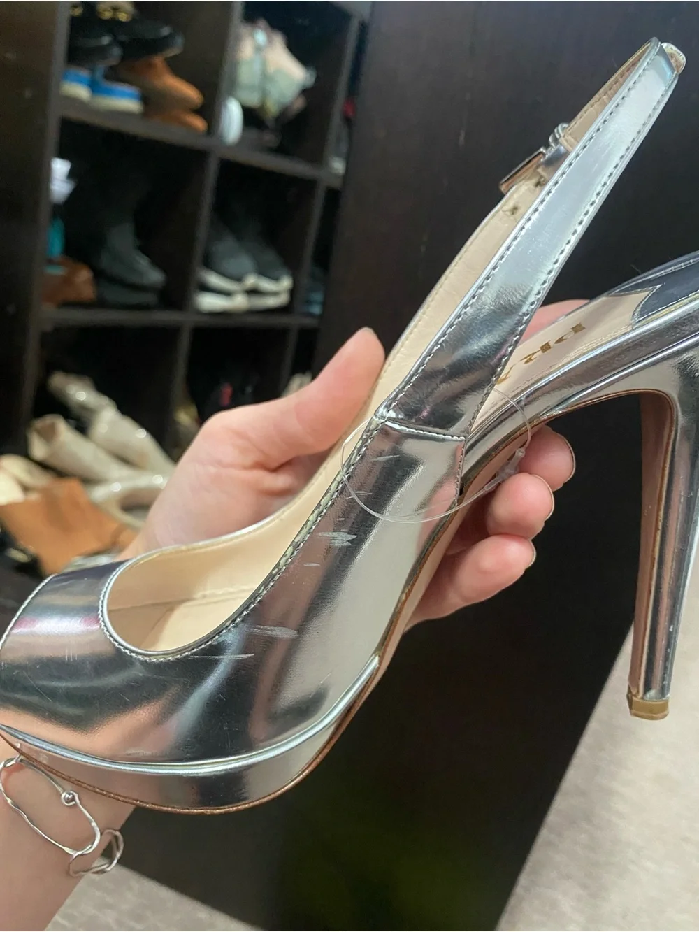 Prada Metallic Silver Peep-Toe Slingback Heels - Picture 8 of 9